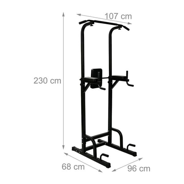 Power Tower til hjemmegym, justerbar højde, sort stål