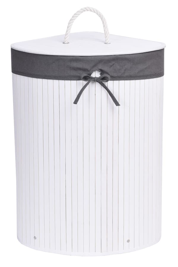Bambuhörnkorg med lock, 60 l, vitgrå