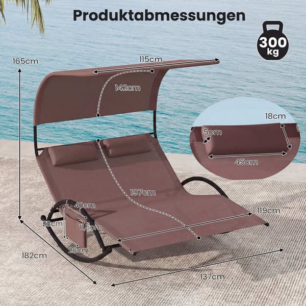 Dubbel gungstol med tak, sidoficka, 2 nackstöd