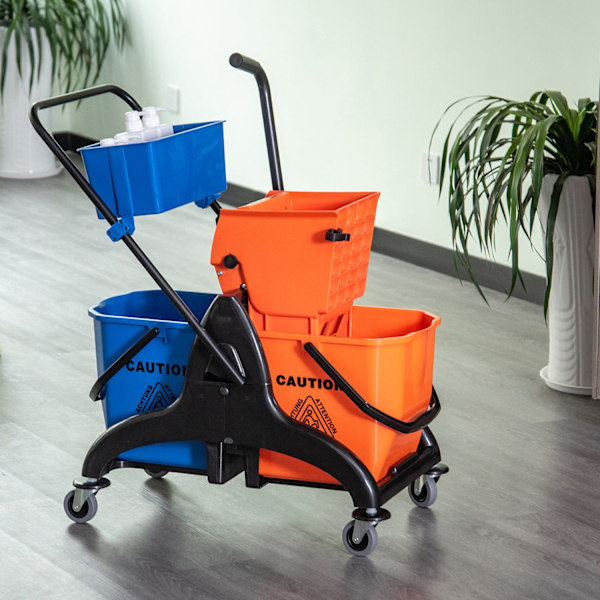 Städvagn Professionell städvagn med käftpress 2 hinkar + förvaring Orange Blå Aosom