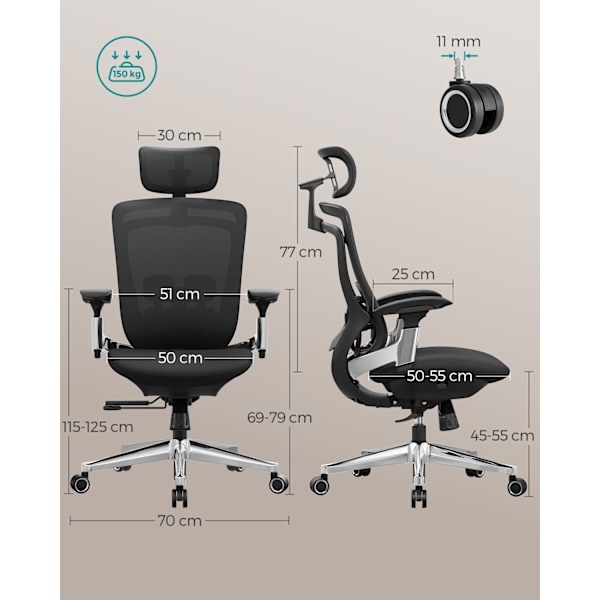 Ergonomisk kontorsstol i mesh med justerbart svankstöd