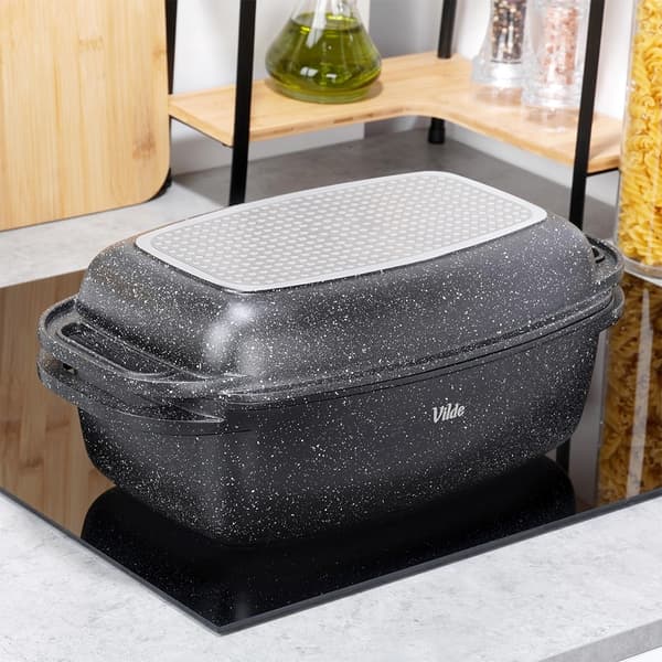 Granitugn med lock, 5,5+2,5 l, non-stick
