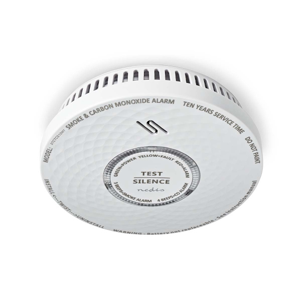 Rök & kolmonoxid Alarm | Batteridriven | Batterilängd upp till: 10 år | EN 14604 | Med testknapp | 85 dB | ABS | Vit