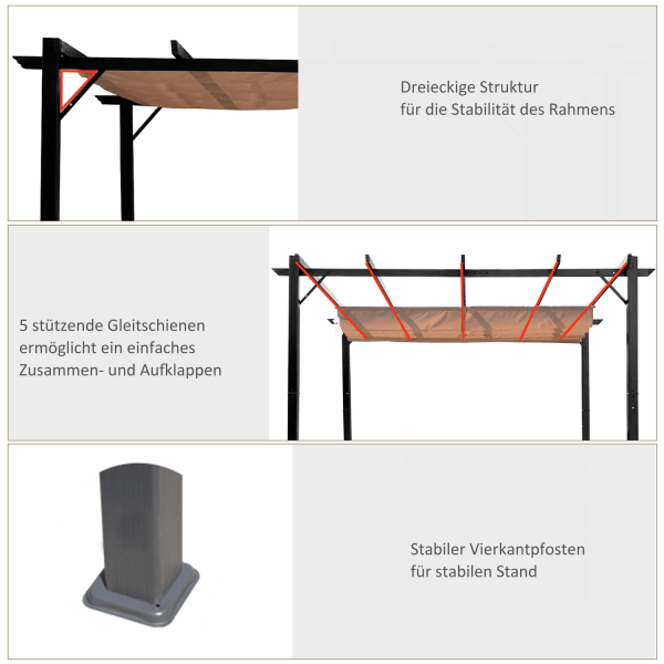 Pergola Gazebo Med Justerbart Stoftag 3 X 4 M Terrasse Baldakin Aluminium Solafskærmning Baldakin Patio Have Grå + Brun
