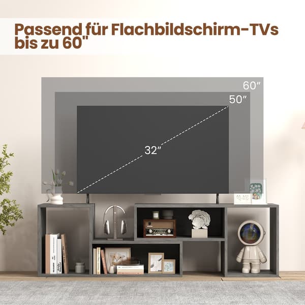 Modulært TV-stativ til 60" skærme, grå, sæt med 2 dele