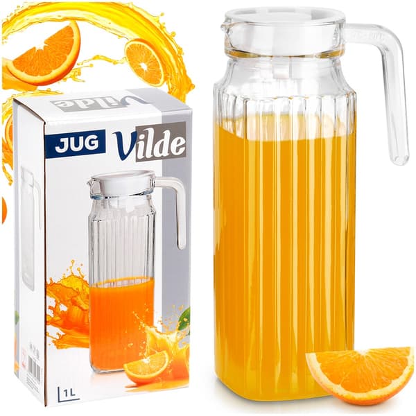 Glaskanna med lock, smal, 1L