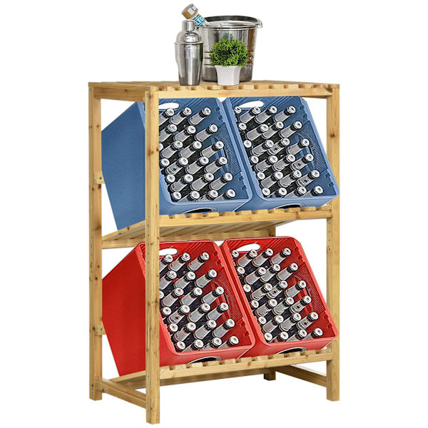 Wine Rack Pulloteline, Viiniteline, 2 Kallistettua Hyllyä, Pysyvä Hylly Patiolle Ja Puutarhaan, Natural, 74X45X111 Cm