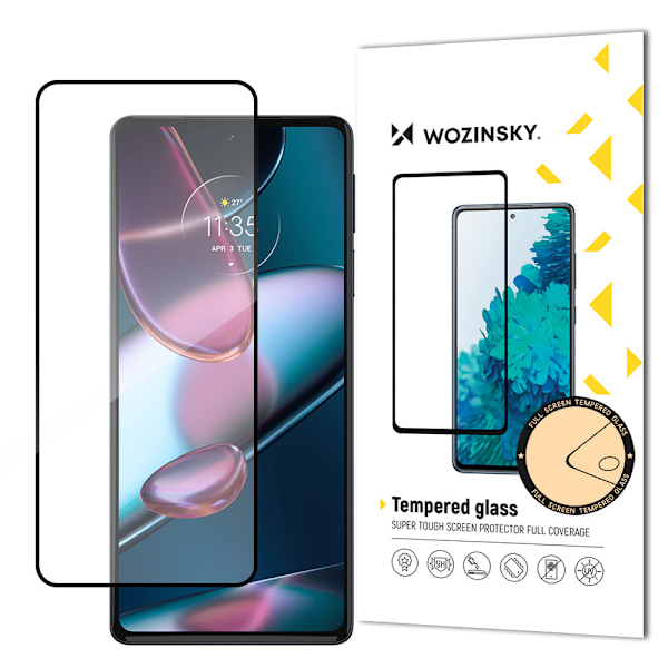 Super holdbart hærdet glas med en ramme, der dækker hele skærmen på Motorola Edge 30 sort