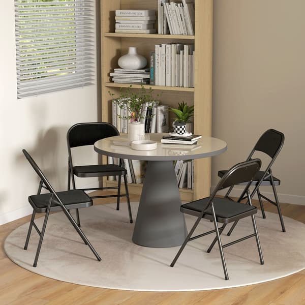 Sæt med 4 klapstole, bærbare kontorstole, metalben, klapstol til kontor, reception, venteværelse, linnedlook, sort