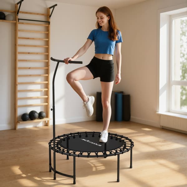 Rebounder-trampoliini, säädettävä kahva, musta