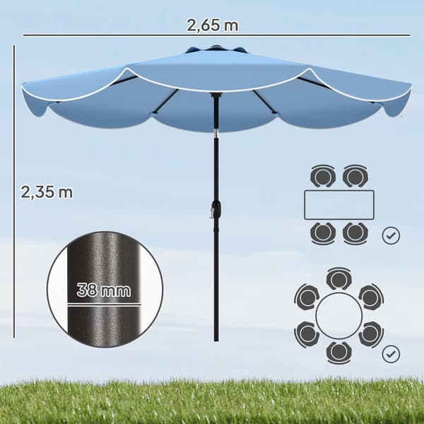 Terrasseparasol, 265 cm, justerbar vippefunktion, blå