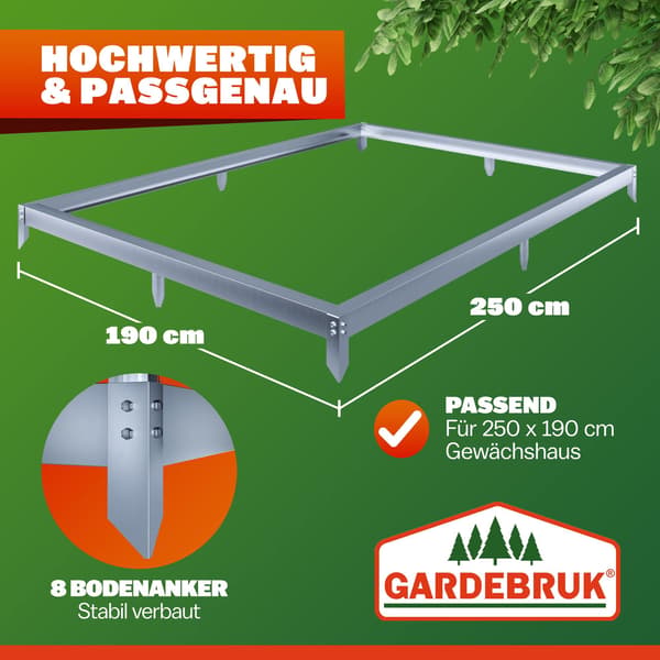 Stålfundament til drivhus 250x190x12cm galvaniseret
