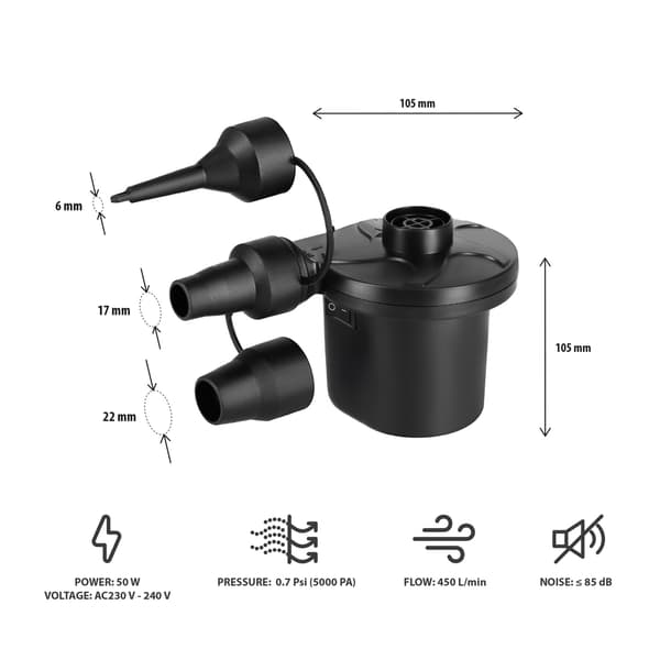 Sähköinen ilmapumppu 230V-12V sovittimilla