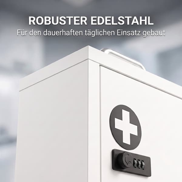 Väggmonterat medicinskåp med lås, rostfritt stål, vit