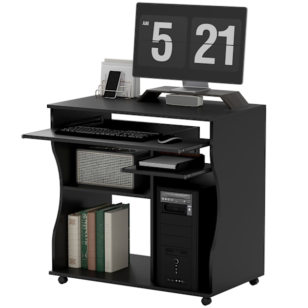 Computerbord skrivebord med hjul Kontorbord med tastaturhylde? Hylde, PC bord sort 80 x 48 x 75 cm Aosom
