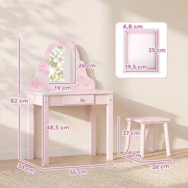 Barnmöbelset med skrivbord och pall, rosa och vit, 3-6 år