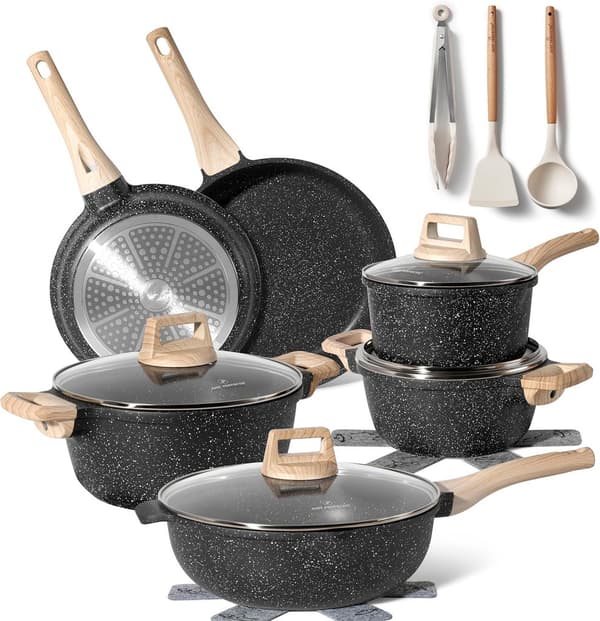 15-delt Granite Non-stick køkkengrejsæt – Sort