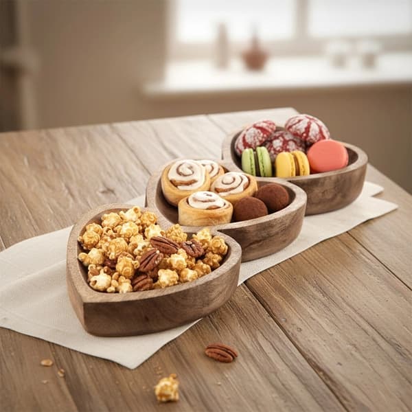 Hjärtformat snackstallrik i mangoträ, 40x16 cm