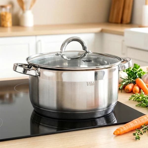 Rostfri kastrull med glaslock, 24 cm, 5,8 l
