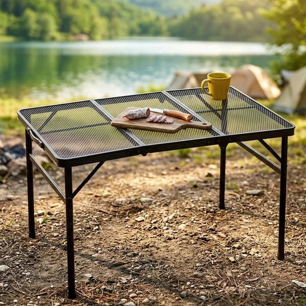 Sammenklappeligt campingbord i aluminium, sort, justerbar højde