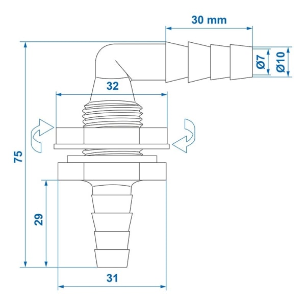 Vandbeholderstik med stik 90 grader 1/2" 10x12mm i blister