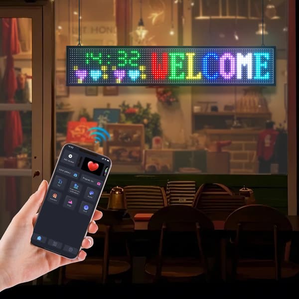 Programmerbar LED-skylt, fullfärg, Bluetooth-app, 102x20 cm