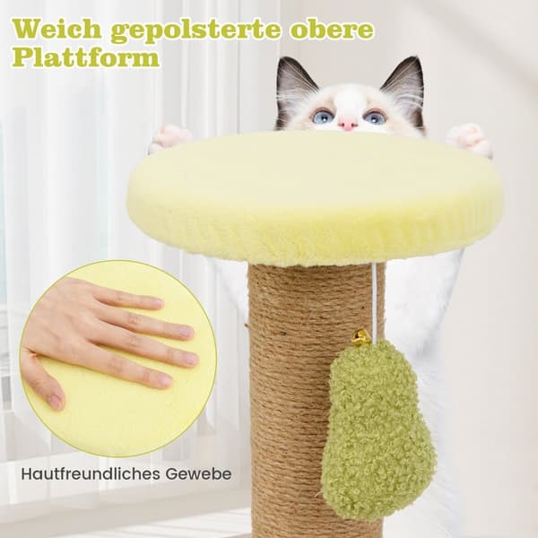 Kradsetræ med jutestolper og avocadolegetøj, 50 cm