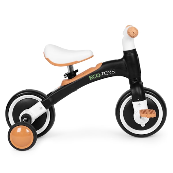 Balancecykel med pedaler - træning, 3-i-1, sidehjul, sort, ECOTOYS