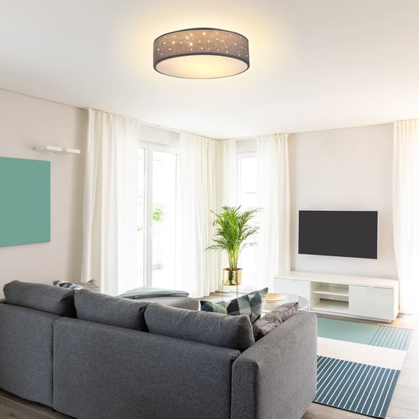 Taklampa, grått tyg, 38 cm, 2 E27-sockel