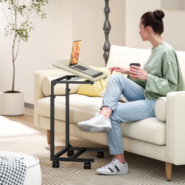 Justerbart sidebord med hjul, metalstel, vipbart