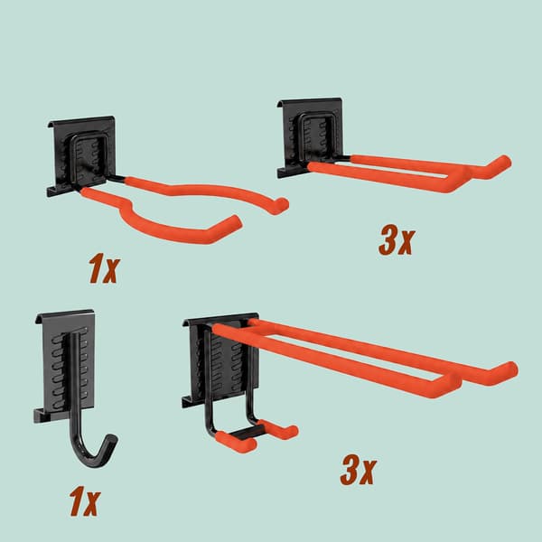 8-delt vægkrogsæt, sort/orange, stål og PVC