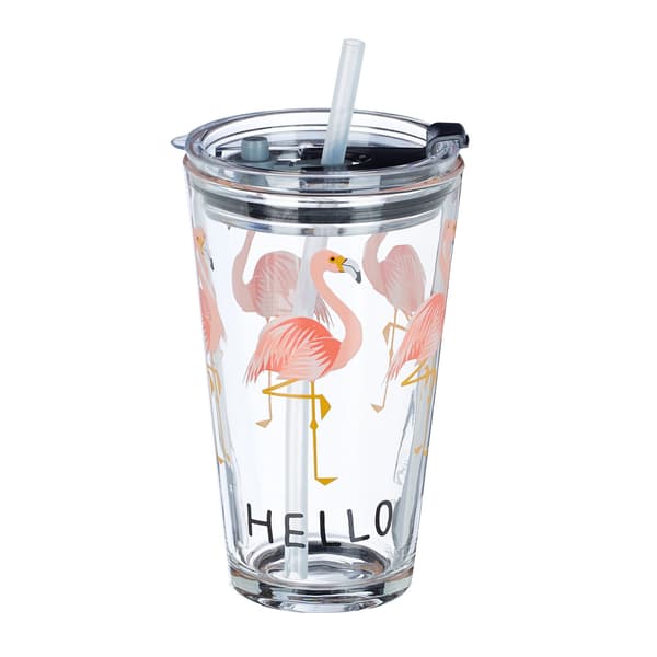 set med 4 glasflaskor Flamingo