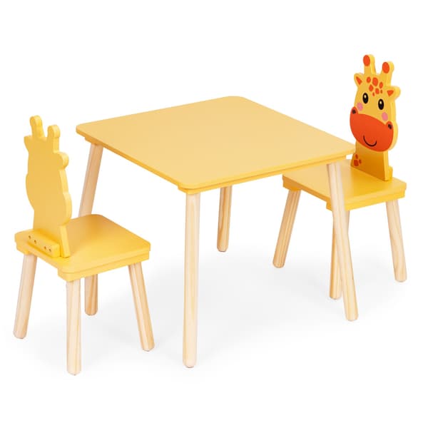 Barnbord och 2 stolar med giraffdesign