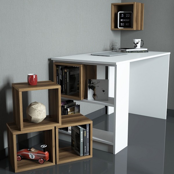 Study Desk Box - Hvid, Valnød