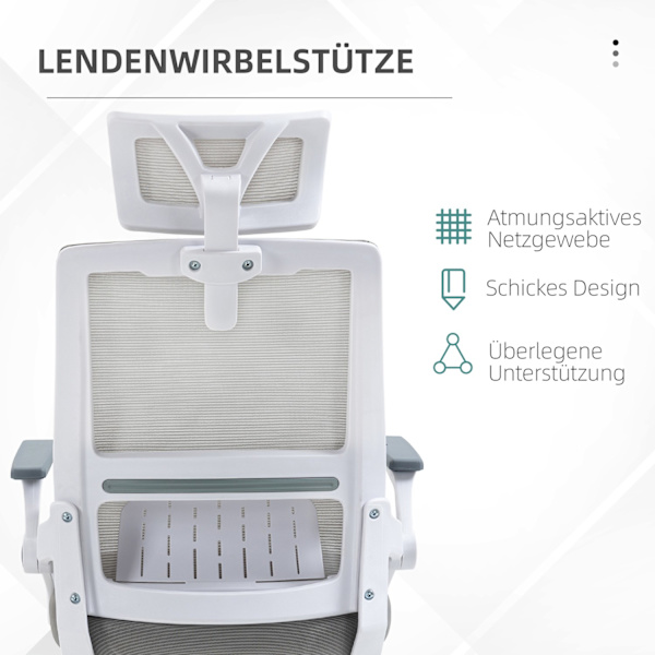 Kontorstol Ergonomisk Skrivebordsstol Justerbar Nakkestøtte Armlæn Højdejusterbar Drejestol Vippefunktion Lændestøttenet