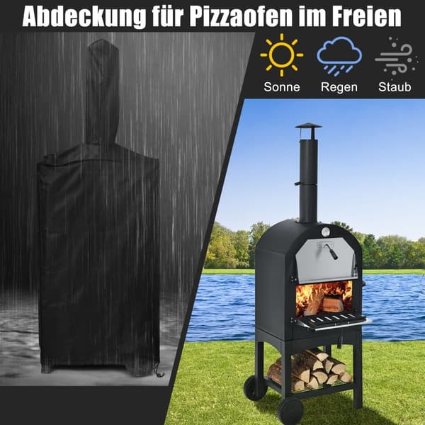 Vedeldad pizzaugn för utomhusbruk med hjul och termometer