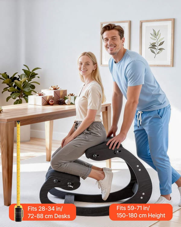 Ergonomisk knælestol – justerbar massivt træ, sort