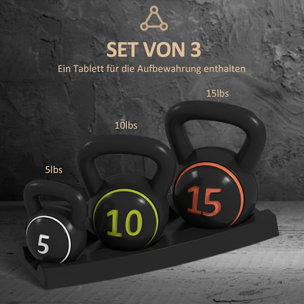 Kettlebell, 2,2 Kg, 4,5 Kg, 6,8 Kg Kettlebell, Set Med 3 Bollvikter För Gymnastik, Styrketräning, Svart