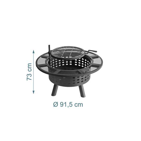 Eldskål med 360 graders vridbar grill och eldstad