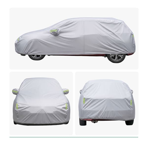 Udendørs biloverdækning til hatchback, 400–435 cm, sølv