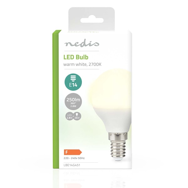 LED Pære E14 | G45 | 2.8 W | 250 lm | 2700 K | Varm Hvid | Frosted | 1 stk.
