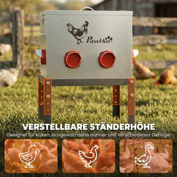Kyllingefoderautomat 18 kg kapacitet, justerbare ben, 6 åbninger