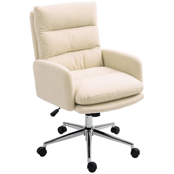 Työtuoli Ergonominen pöytätuoli käsinojalla, Lambswool Look, Korkeussäädettävä kääntötuoli keinutoiminnolla, Pehmustettu kotitoimistotuoli, Kermanvalk