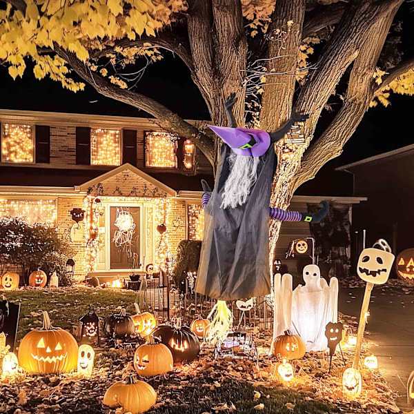 170 cm Halloween dekoration Halloween flyvende heks, hoveddør dekoration, havedekoration figur i naturlig størrelse til fest træstammer søjler, stål