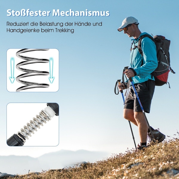 Aluminium Nordic Walking Stave Teleskop Vandrestave Trekking Stave 1 Par Sæt Justerbar 65-135cm Sølv