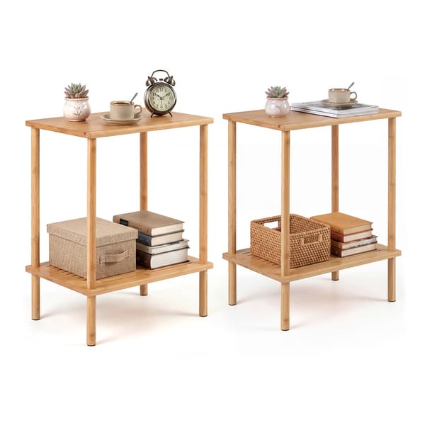 Sidobordsset i bambu med 2 våningar – 40x30x55 cm, naturfärgad