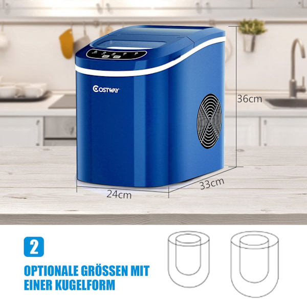 Bärbar ismaskin med 2,2 L vattentank ismaskin 24 x 33 x 36 cm blå