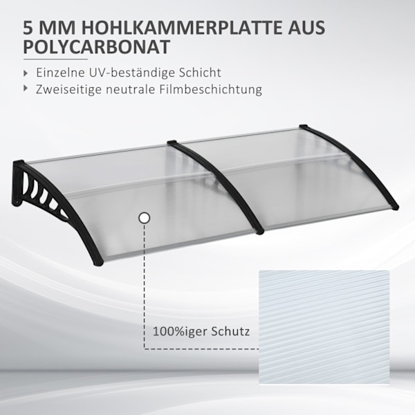 Skrivebords baldakin til hoveddør 200 x 96 x 27 cm baldakin med UV-beskyttelse, regnbeskyttelse solafskærmning til udvendig aluminium sort