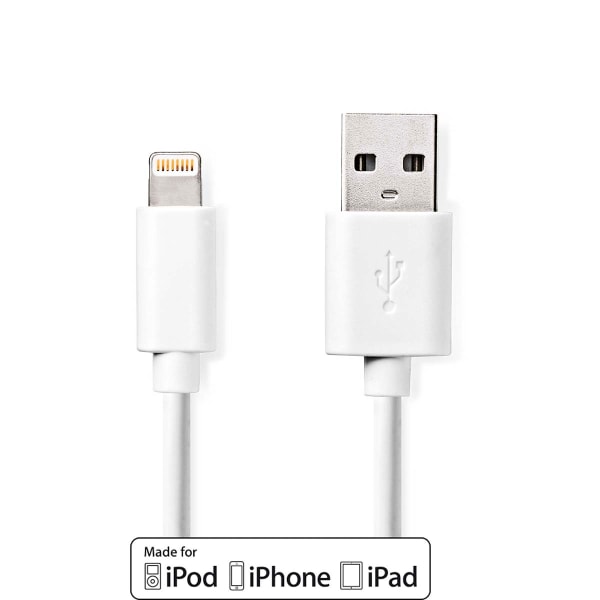 Lightning Kaapeli | USB 2.0 | Apple Lightning 8-Pin | USB-A Uros | 480 Mbps | Niklattu | 3.00 m | Pyöreä | PVC | Valkoinen | Label