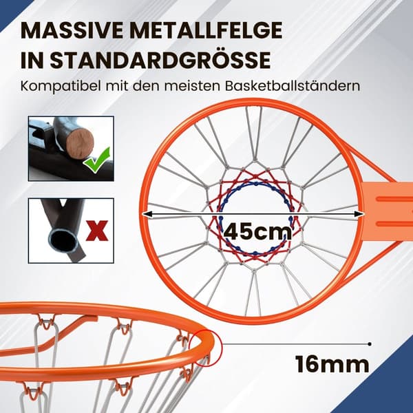 Basketkorg för inomhusbruk – 45 cm ring, väggfäste, orange